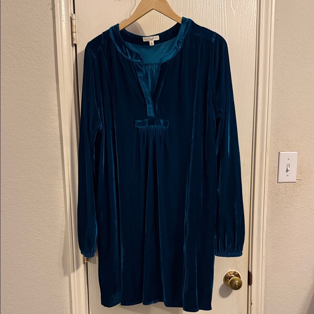Teal Velvet Long Sleeve Easel tunic Dress